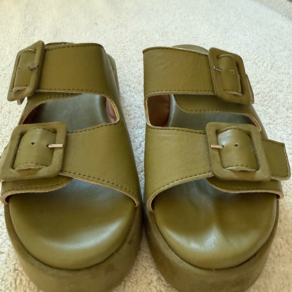 Cordani Karson Slide Leather Buckle Wedge Green Women’s EU 39